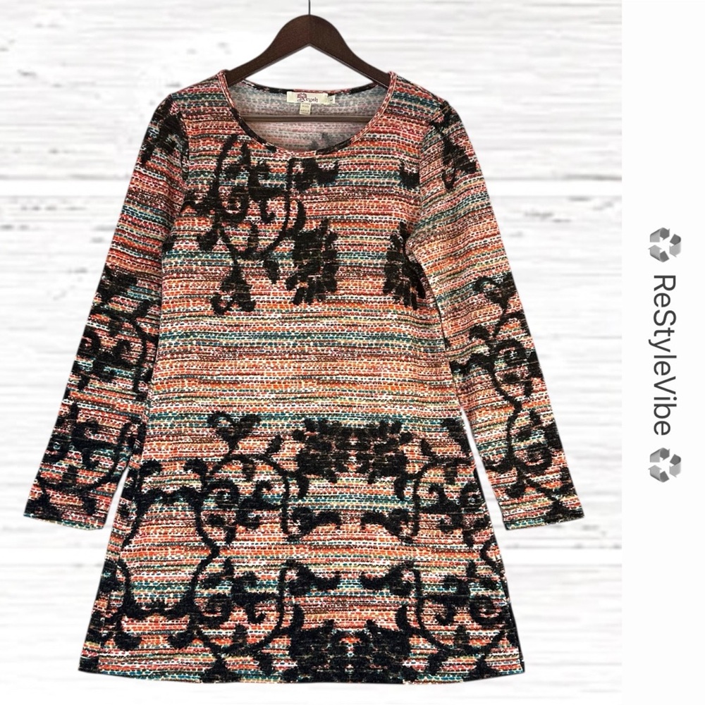 ARYEH Women’s Size L Dress Mini Length Long Sleeve Knit Sweater Style Floral